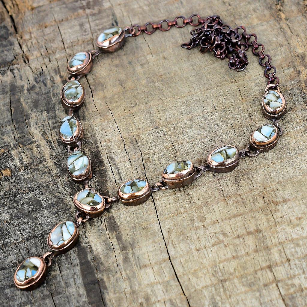 Copper larimar necklace electroformed copper necklace adjustable chain necklace copper jewelry gemstone necklace handmade jewelry for gifts
