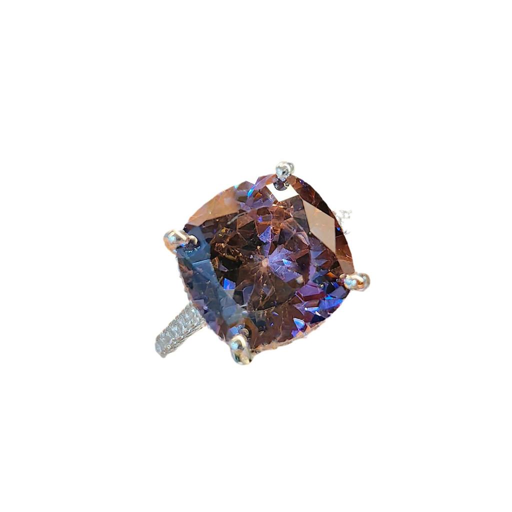 Seiko Luxury Princess Square Diamond Dry Rose Angel Wings Necklace Set Simulation Alexandrite Ring Women