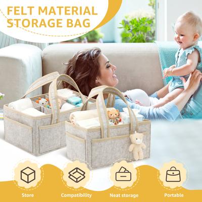 2 Peças Bolsa de Armazenamento de Fraldas de Feltro Organizador Caddy de Fraldas para Bebê com Compartimentos e Alça Portátil Cesta Caddy de Lenços para Recém-nascidos 2 Tamanhos