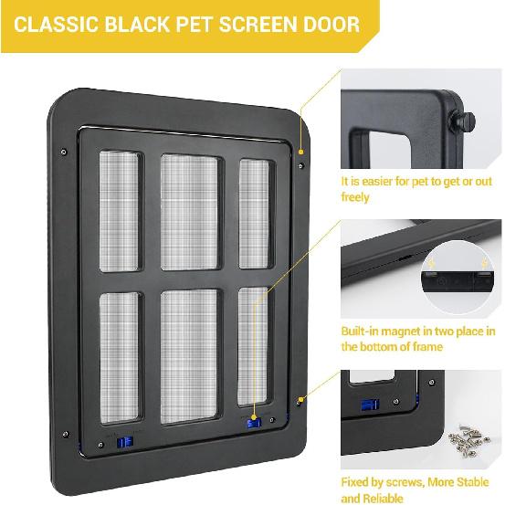 Enjoying Dog Door for Screen Door, Black, 11"x13" Opening, Doggie Door for Sliding Door, Screen Door with Pet Door Built in, Magnetic Swing Flap,