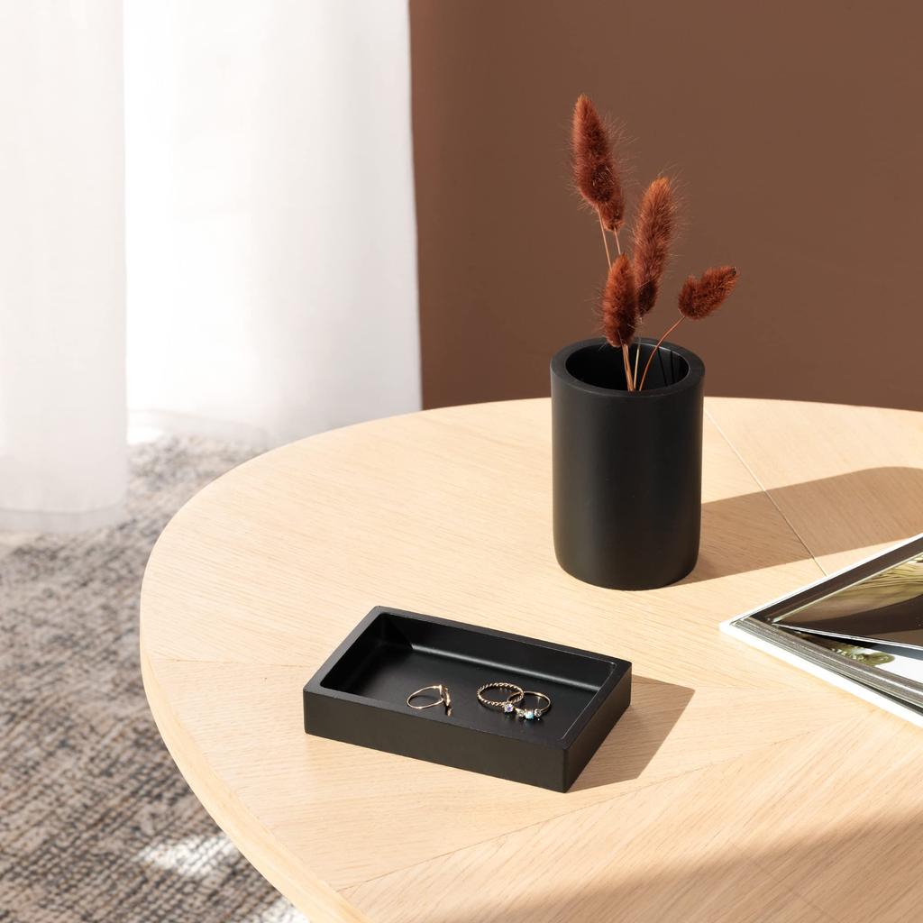 Navaris 3-Piece Bathroom Accessory Set: Toothbrush Stand, Soap Dispenser, Refillable Bottle, Soap Dish, and Soap Case, Water-Resistant, Black