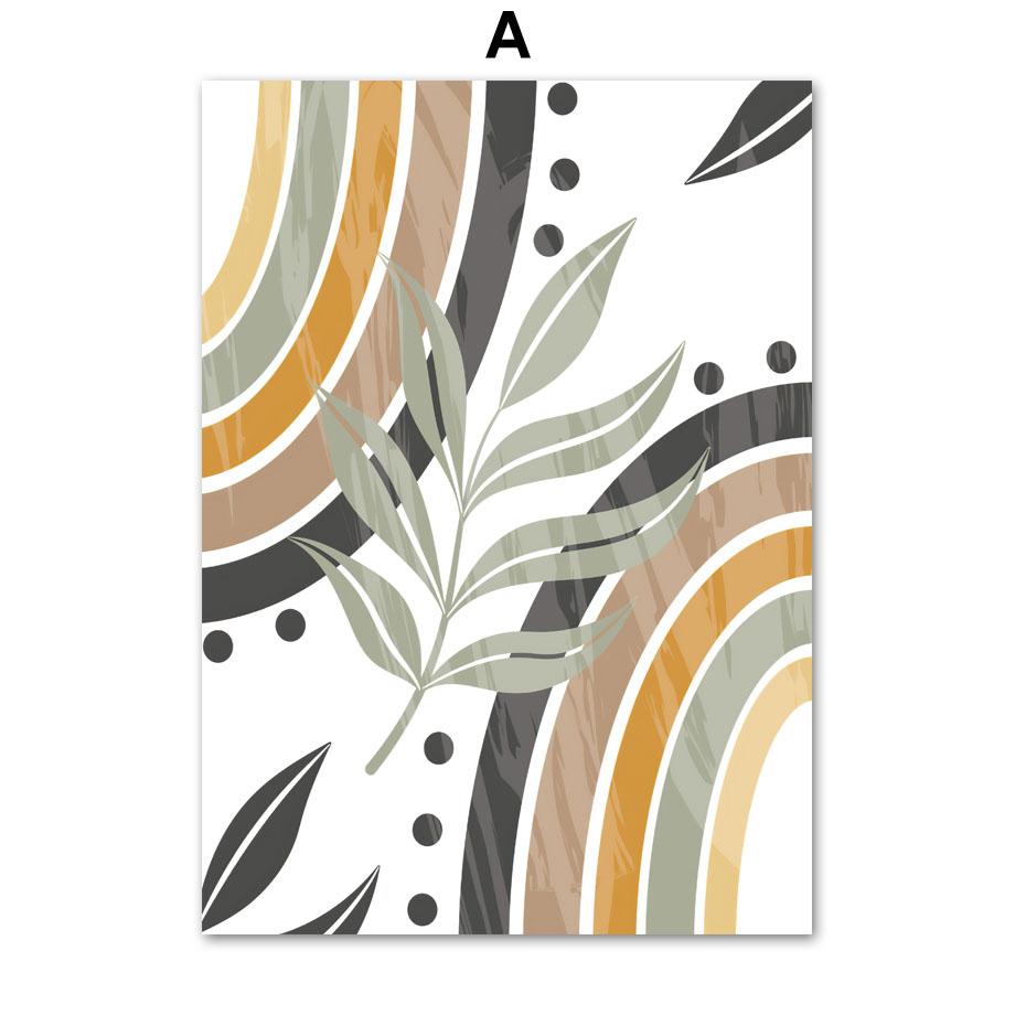 Abstract Boho Sun Rainbow Line Leaf Landscape Wall Art Canvas Painting Posters & Prints Hotel Bar Pictures For Living Room Decor