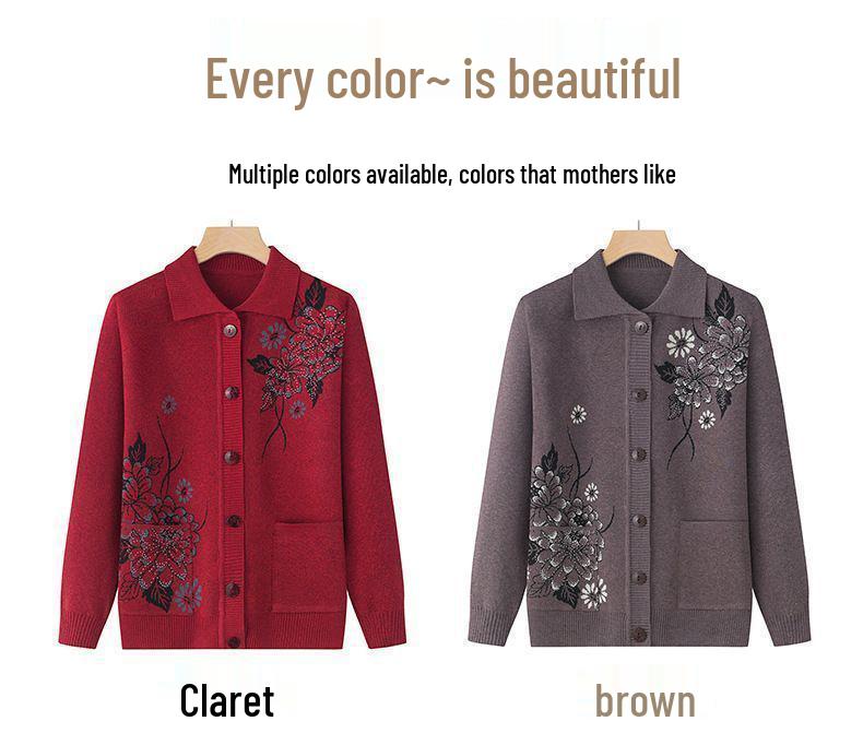 Grandma's Cozy Knit Cardigan: Spring & Autumn Loose Long-Sleeved Sweater for Elderly Women