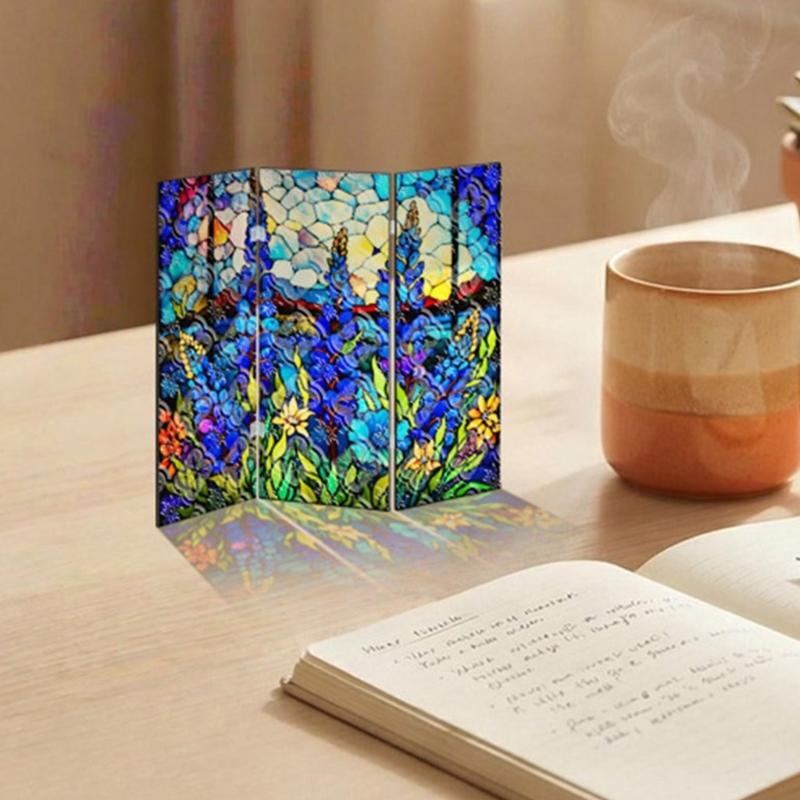 3 Panel Divider Mini Folding Screen Decorative Desktop Folding Screen Acrylic Suncatchers Ornament for Office Home Decors