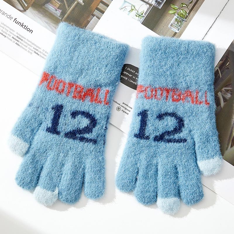- Years old~ Middle-aged and older children's winter thermal gloves Girls knitted five-finger three-dimensional bunny cartoon cute student