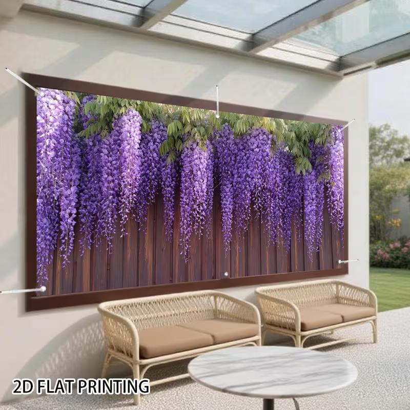 2D Ländlicher Holzzaun Kaskadierende Lavendel-Glyzinienblüten Hof-Hintergrund