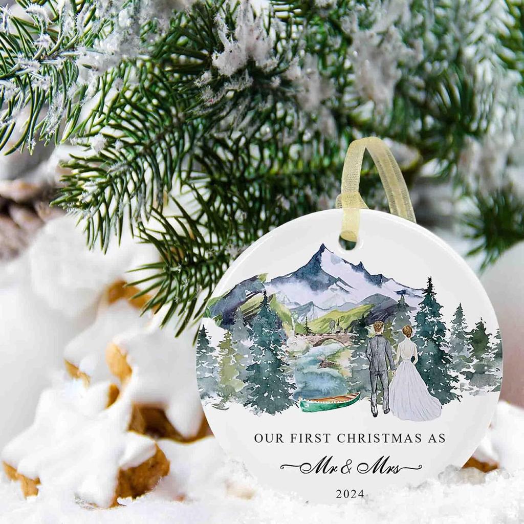 2024 First Christmas Married Ornament,First Year as Mr and Mrs Christmas Hanging Ornament Wedding Decoration for Couple
