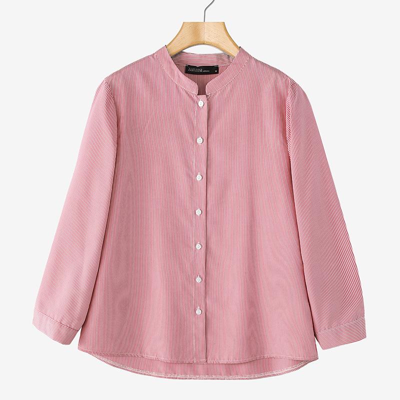 ZANZEA Womens Casual Stand Collar Loose 3/4 Sleeve Stripe Blouse