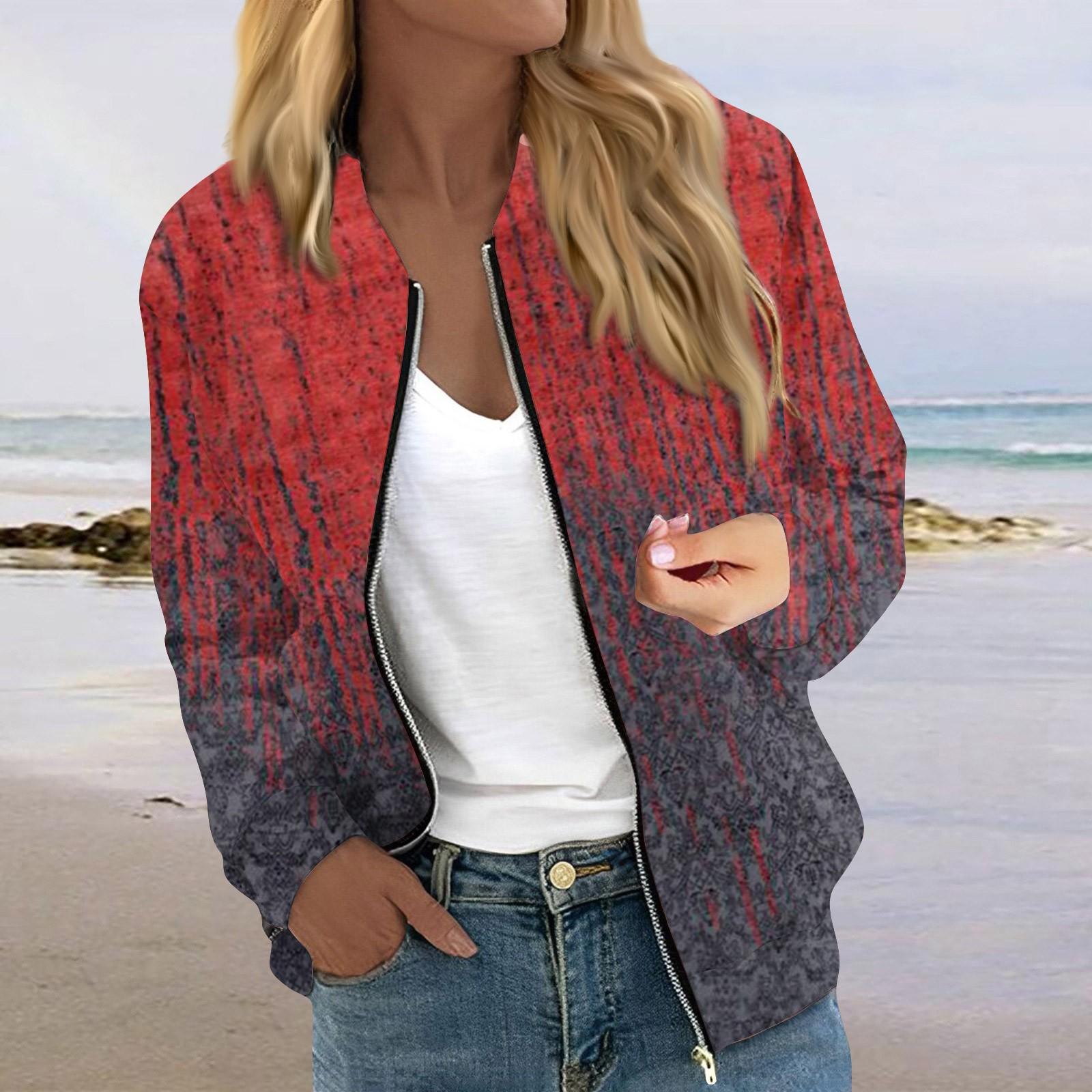 

Куртки для женщин, легкие укороченные куртки с длинным рукавом на молнии, модная верхняя одежда с цветочным принтом, повседневные стеганые куртки с карманами M красный