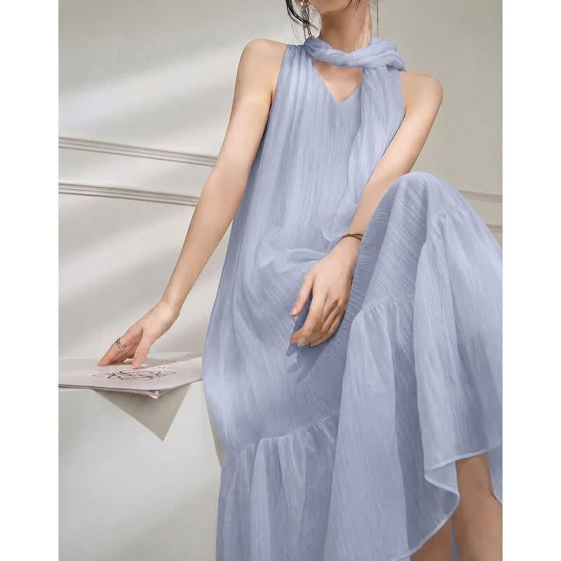 Demana Lyocell V-Neck Ruffled A-Line Maxi Dress