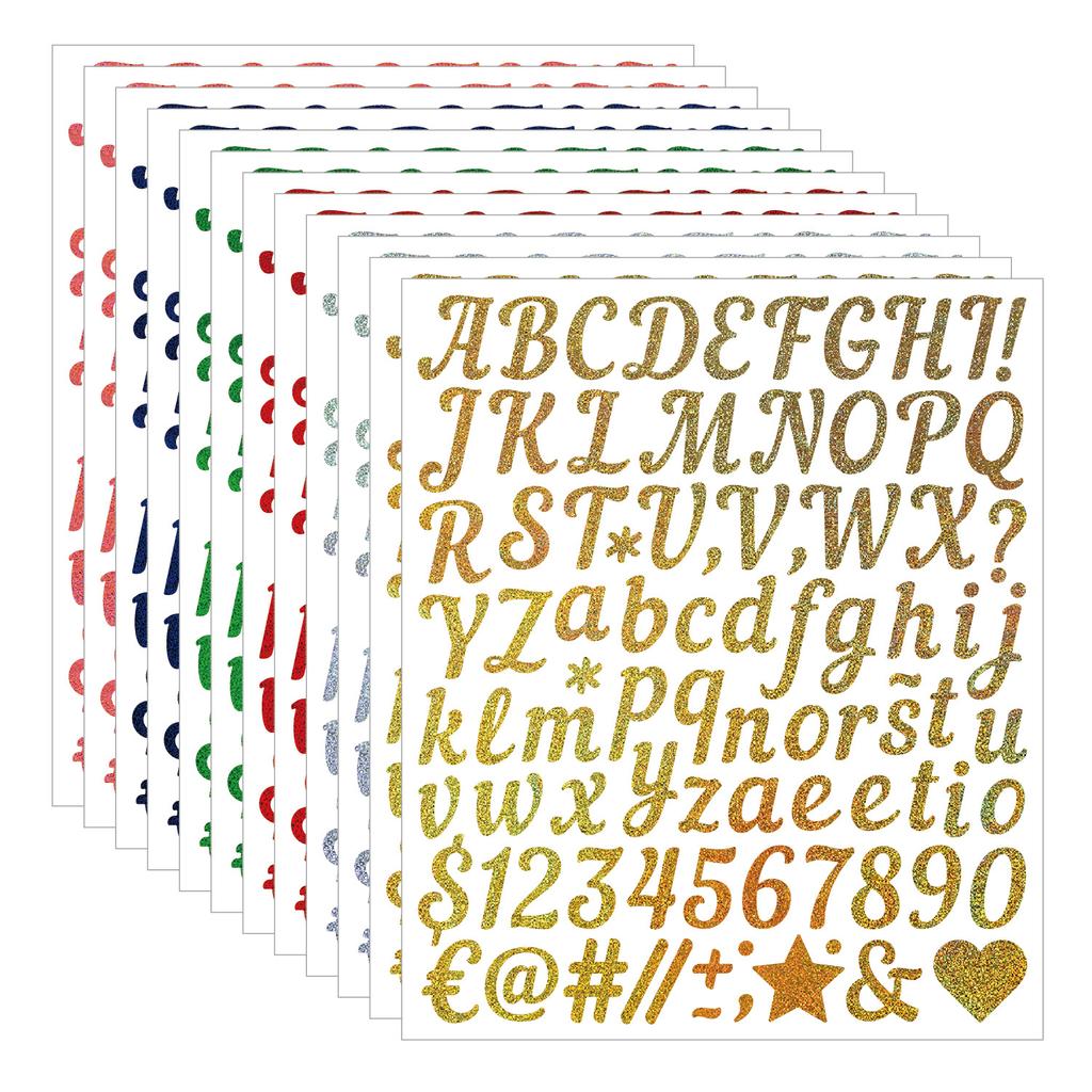 1 Inch Handwritten Letter Sticker Gold Sand Silver Sand Shiny Stout Waterproof Gift Greeting Card DIY Alphanumeric Sticker