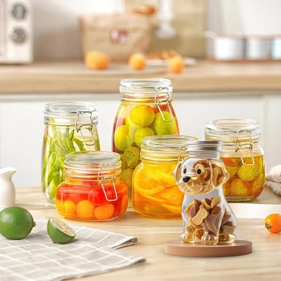 Treat Jar Reusable Dog Shape Glass Airtight Pet Food Storage
