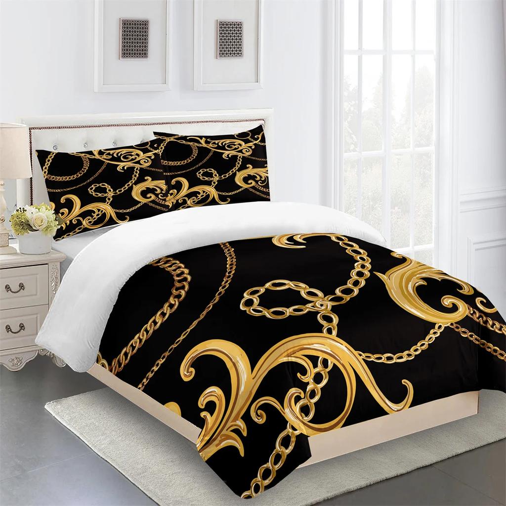 Luxury Black Gold 3Pcs Geometric Kids Twin Queen King Full Size Duvet Cover Bedding Linen Set 2 Seater Bedspread 200x200 240x220
