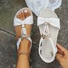 Rhinestone Sandals Women's Summer 2026 New Bohemian Diamond Flat All-match Flat Heel Open Toe Plus Size Women's Holiday Shoes