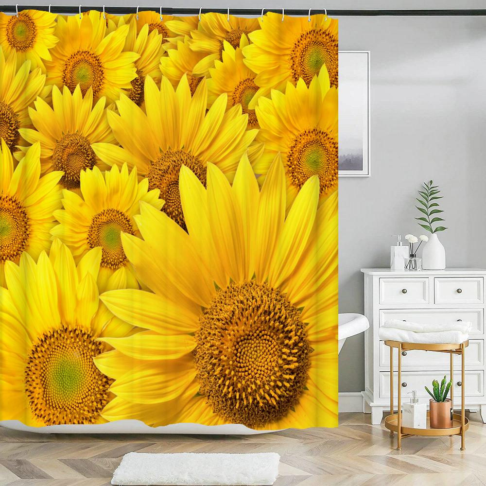Beautiful Colorful Sunflower Flower Printed Shower Curtains Frabic Waterproof Polyester Decor Bath Curtain With Hooks 240x180cm