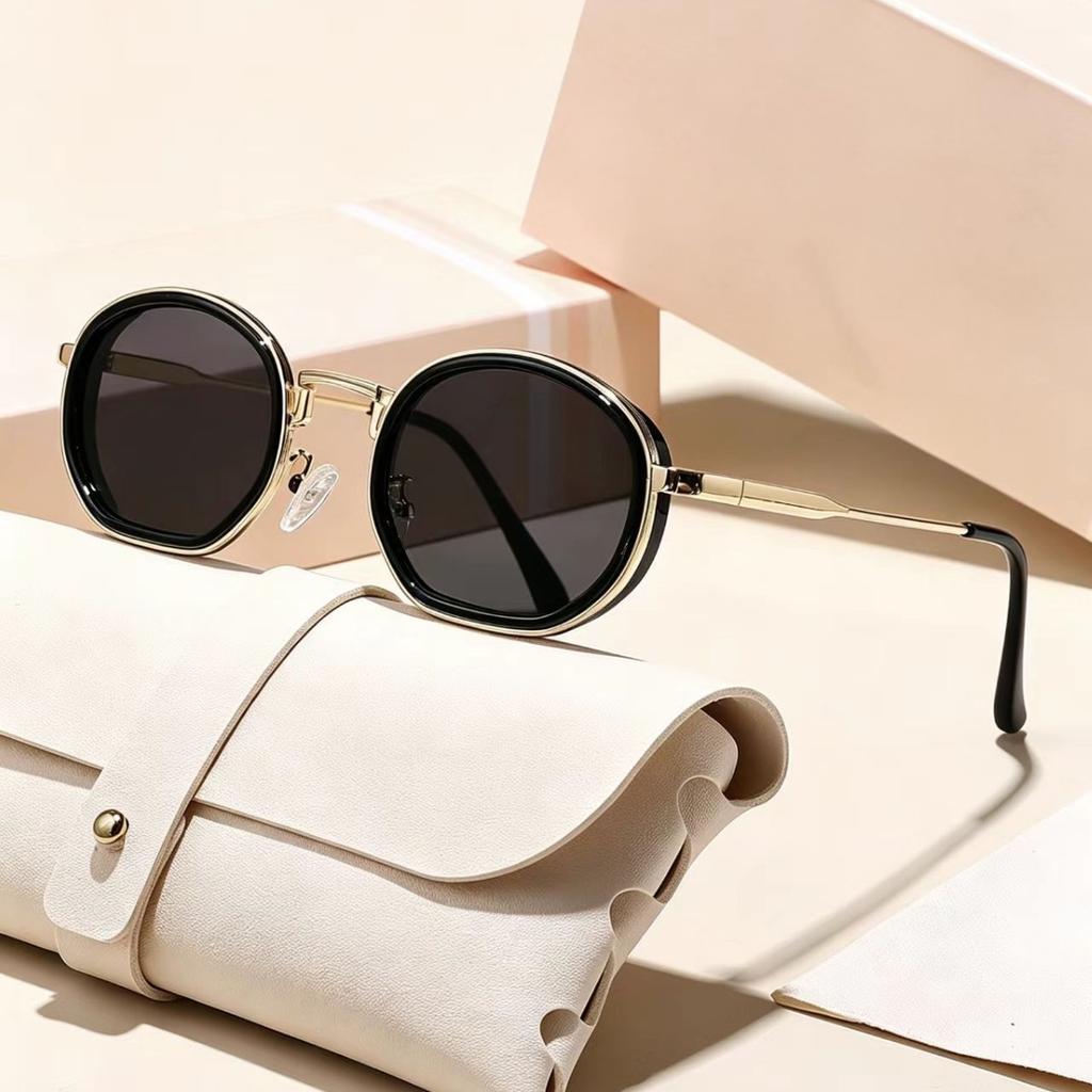 Round frame metal sunglasses sunscreen trend European and American new personalized fashion versatile Internet celebrity advanced sunglasses