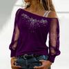 1116 Women's Fashion Clothing Casual Slant Neck Long Sleeve Top Women's Off-Shoulder Loose T-Shirt