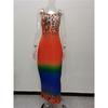 Women's Leopard Print Gradient Maxi Dress Sleeveless V Neck Casual Long Dress With Pockets