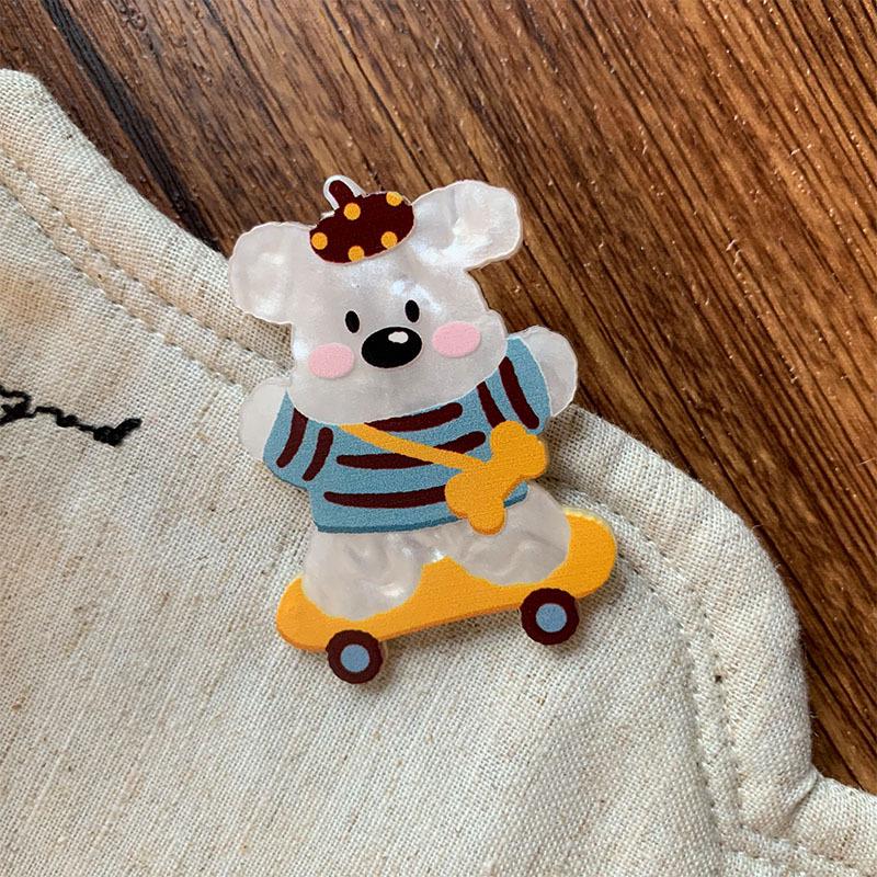 Mädchenhaftes Cartoon Teddybär Acryl Haarspangen Set - Feenhafte Haarnadeln und Pony-Accessoires.