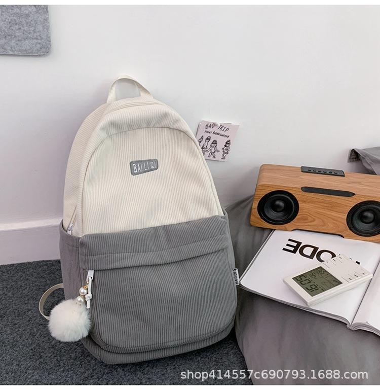 Schoolbag Backpack Corduroy Fabric Thick and Soft Not Easy To Deform Leisure Travel Going Out Mommy Bag Girls Backpack