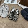 Retro Leopard Print Thick-soled Velvet Mary Jane Doudou Cotton Shoes Women's Fashion Warm Fluffy Shoes Women's Autumn and Winter Wear