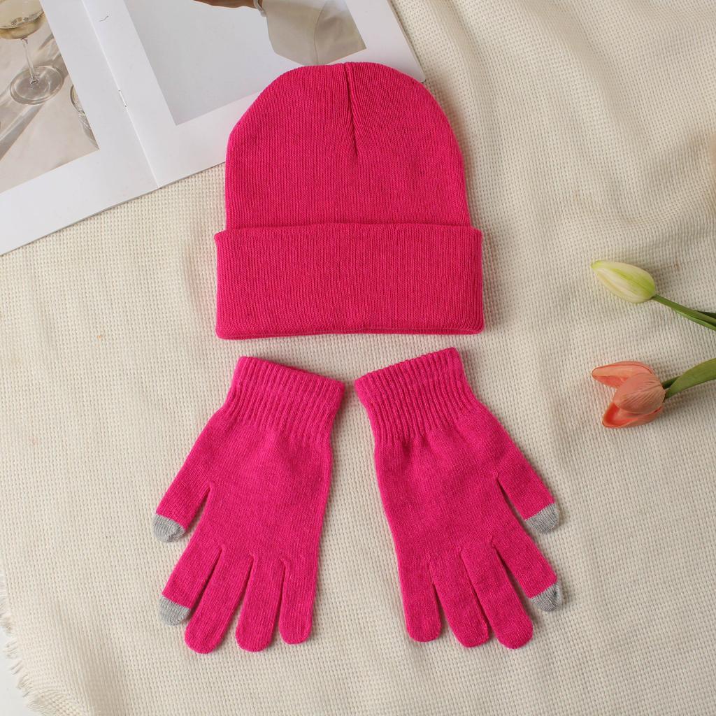 Knitted hat and glove combination set, versatile and fashionable woolen hat, autumn and winter warm pullover hat