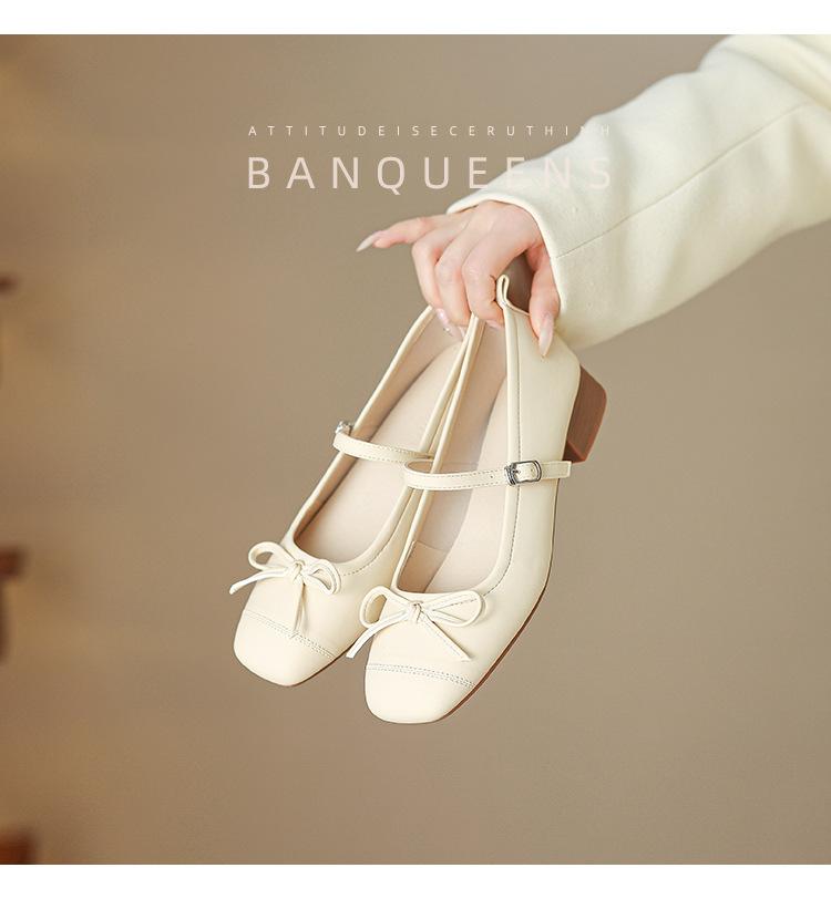 Leather Version~ Flat-bottomed Comfortable Soft-soled Shoes with Bow and Light Mouth Laden Shoes Versatile Retro Grandma Mary Jane