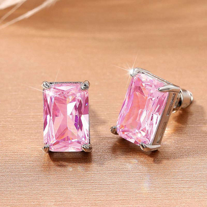 Fashion Contracted Square CZ Stud Earrings Women Silver Color Ear Piercing Series Accessories Simple Versatile Jewelry