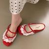 French Gentle Niche Lace Baotou Slippers 2025 New Bow Square Head Shallow Mouth Half Drag One Pedal