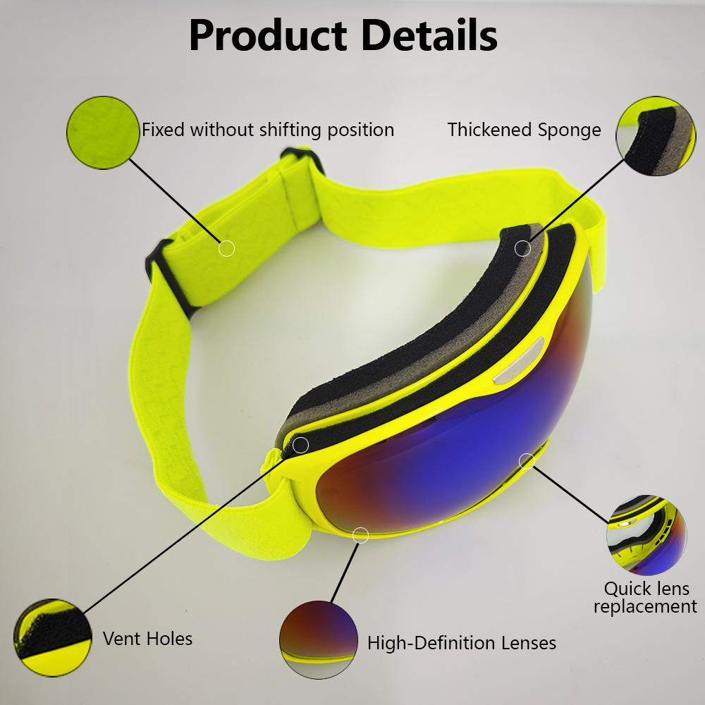 Children's sports snow goggles, sunglasses, anti-fog and windproof lenses, compatible with prescription lenses, for skiing, snowboarding, and