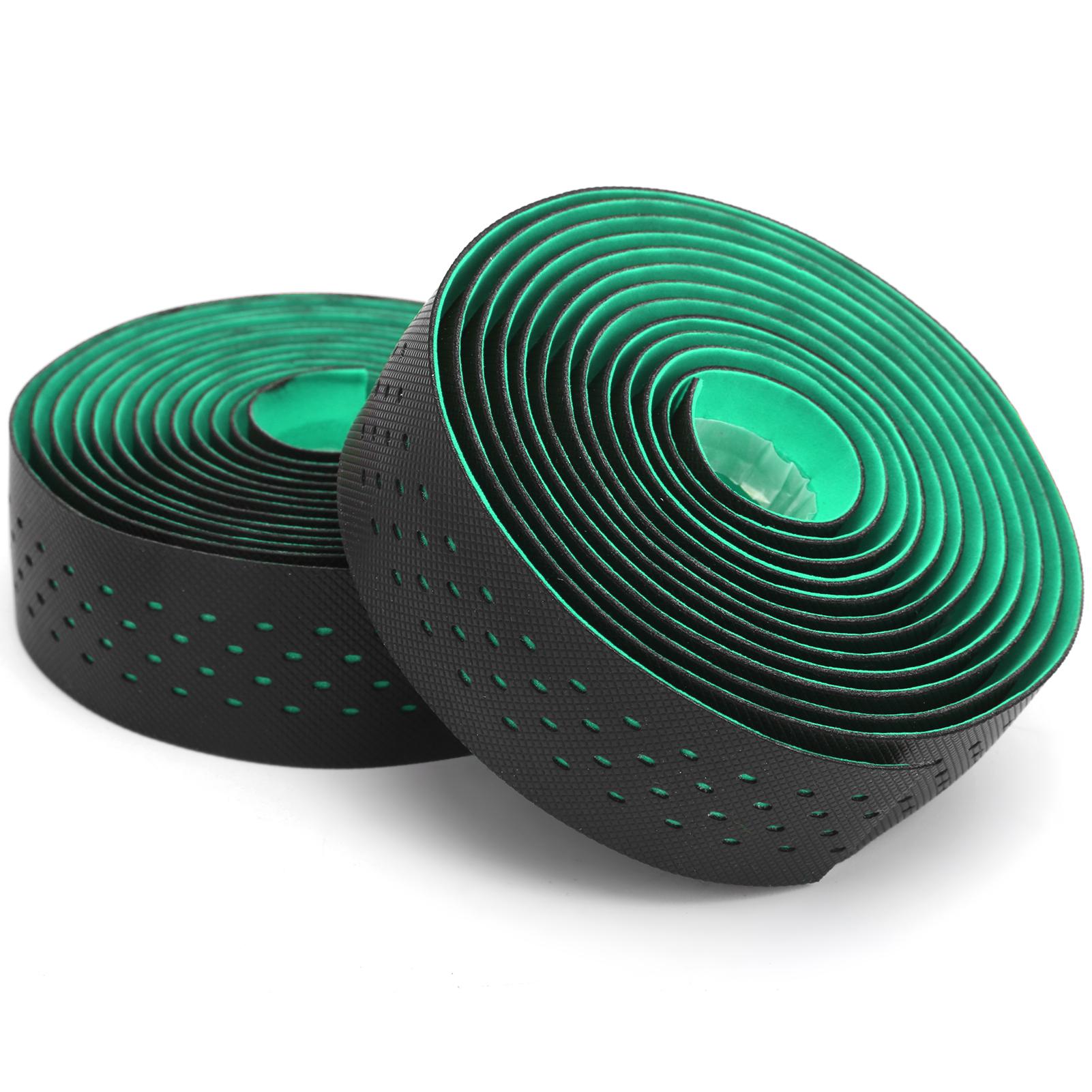 

Перфорированный стиль 1 пара лент для руля дорожного велосипеда Нескользящая обмотка руля велосипеда(Черный зеленый )