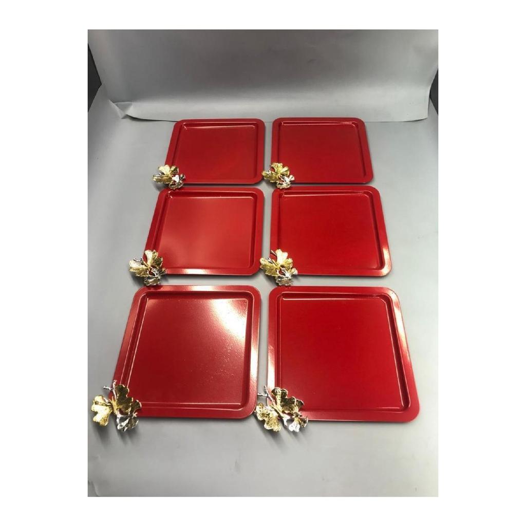 Luxus Quadratisch Schmetterling Zubehör Edelstahl Set von 6 Silber Kaffee, Tee, Dekorative Präsentation Serviertablett