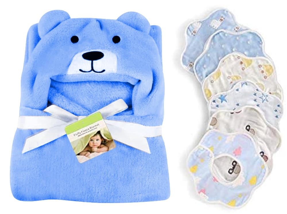 

CREDIBLE Animal Bathrobe Poncho and Baby Bib Set with Original Merchandise BM0215 Baby/Toddler (6 pieces) (Bear, Blue)