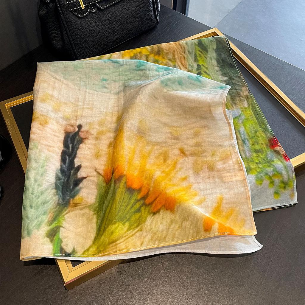 1116 Summer a Variety of Hot-selling Classic Versatile Polka Dot Floral Printing Silk Scarf Thin Sunscreen Silk Cotton Square Scarf