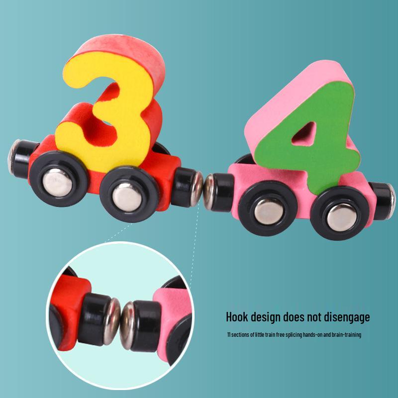 Wooden Magnetic Number Train for Kids - Pull-Along Block Toy