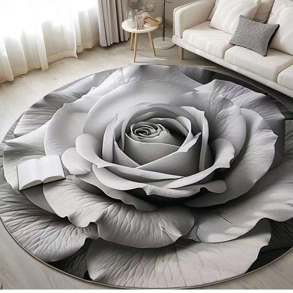 Round Crystal Velvet Bedroom Living Room Sofa 3D Countryside Anti Slip Pad, No Wash Carpet