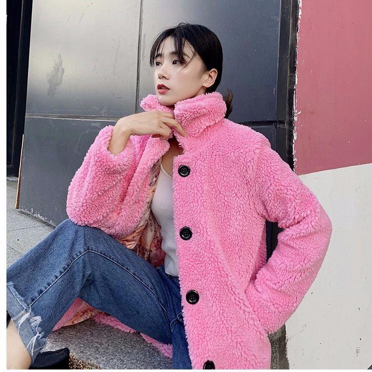 Autumn and Winter Women's Mid-length Sheep Shearling Coat Lamb Hair Slim Fit Lapel Grain Velvet Faux Fur Coat