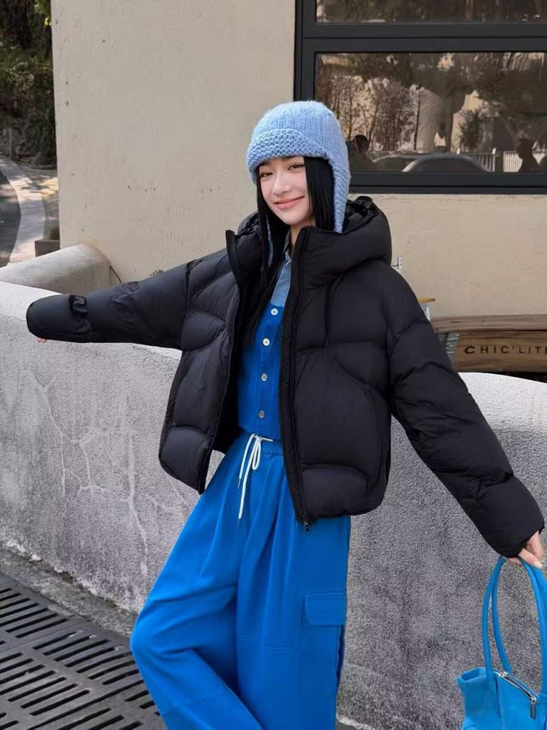 Premium sense super good-looking pumpkin orange hooded down jacket winter new small white duck down bread jacket