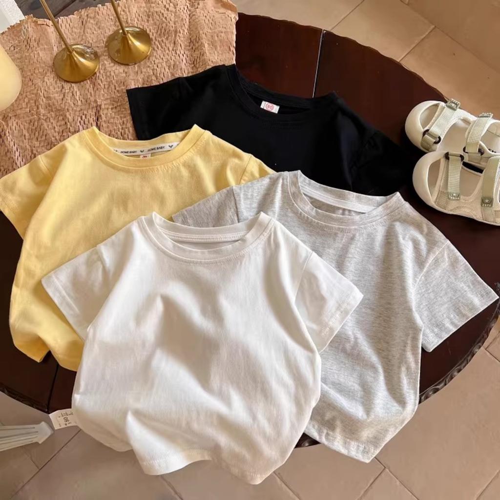 Kids Cotton Short Sleeve T Shirt Solid Summer Basic Top for Boys and Girls