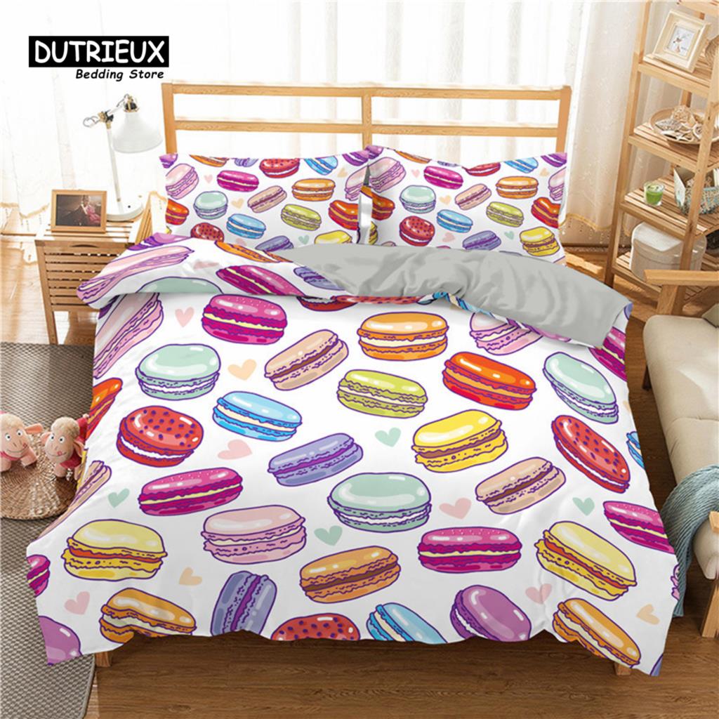 Soft Cute Donuts Duvet Cover Set Dessert Theme Bedding Set For Girls Boys Gifts Microfiber Funny Cartoon Tasty Foods Quilt Cover