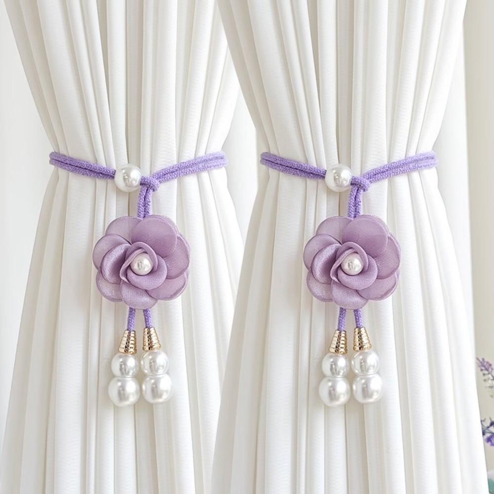2Pcs Adjustable Camellia Curtain Buckle Floral Curtain Strap Curtain Fixer Clip  Home Decoration