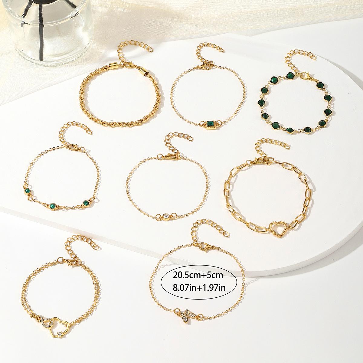 

Simple Style Heart Geometric Elegant Layered Jewelry Ladies Rhinestone Accents Fashion Set for Daily Party Wear 8pcs/set Bracelet High Quality золотистий