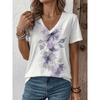 Multi pattern V-neck short sleeved T-shirt, fashionable women's T-shirt, printed basic top, street wear, summer oversized clothing, women's T-shirt