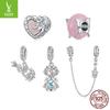Spring New Product Pink Love Butterfly Dance Heart Beaded S925 Silver Beads Fashion Diy Bracelet Accessories