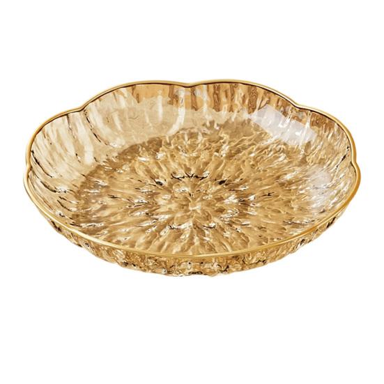 Clear Plastic Serving Bowl, Modern Fruit Bowl with Gold Rim, Multi-use Decorative Snack Bowl for Counter Home Decoration, Kitchen Dining Room Table