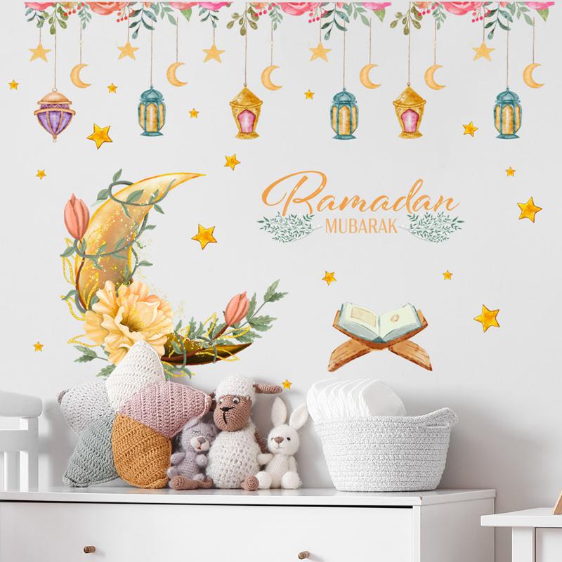 Ramadan Mubarak Window Sticker EID Mubarak Wall Stickers 2025 Ramadan Kareem Home Decoration Islamic Muslim Eid Al Adha Gift