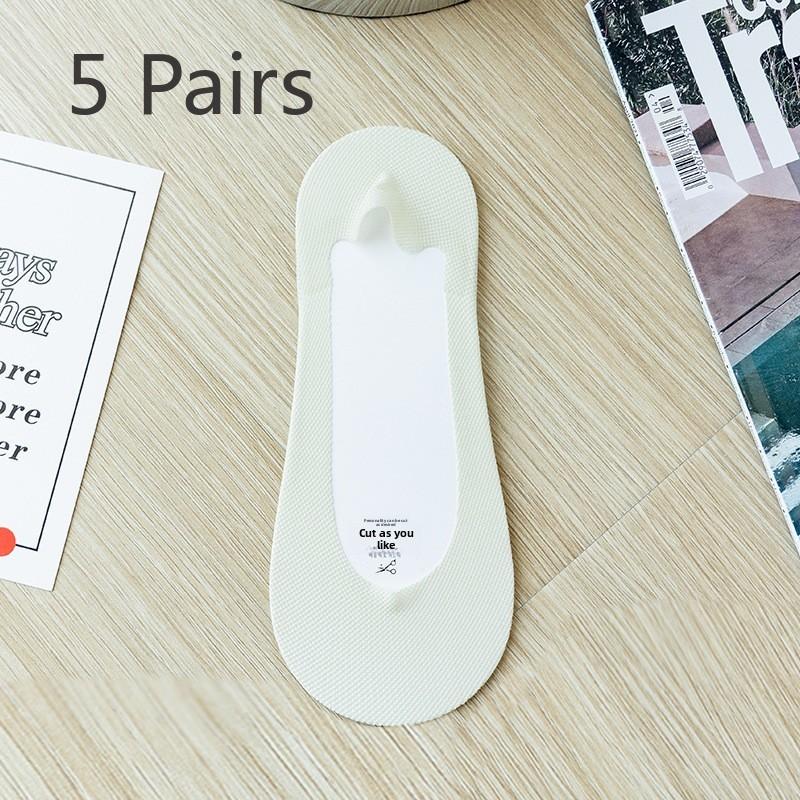 5 Pairs of Women's Summer Thin Ice Silk Sweat Absorption Shallow Mouth Invisible Short Boat Socks