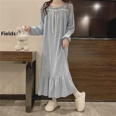 Camisón de manga larga estilo princesa hasta los tobillos para mujer - Algodón sintético, talla grande, pijama de maternidad primavera/otoño/invierno 2024