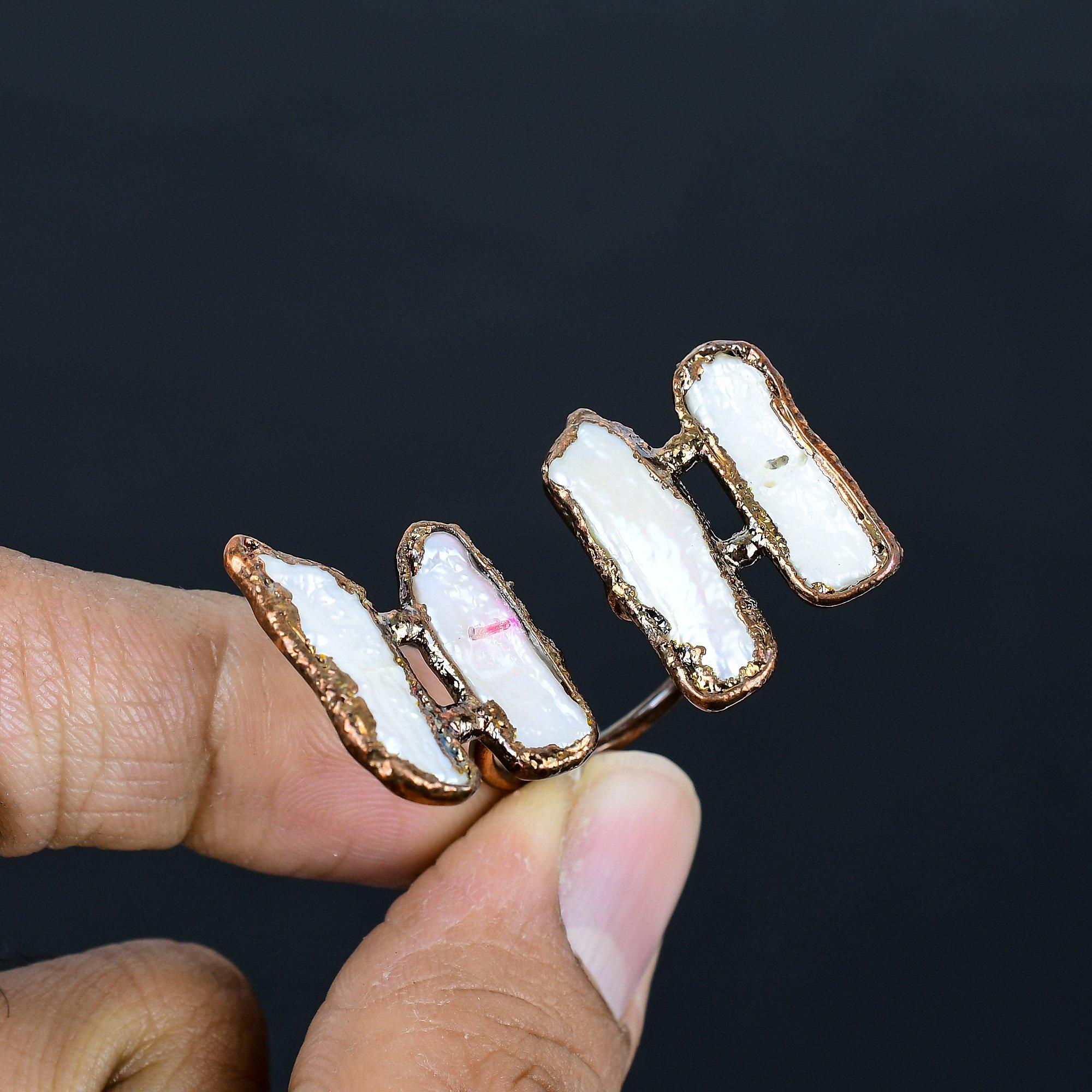 

Кольцо из перламутра с ручной работой, кольцо из электроформированной меди, антикварное украшение, регулируемое кольцо, подарок на помолвку