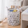 Round Folding Grid Stripe Laundry Storage Basket Clothes Holder Bucket Organizer